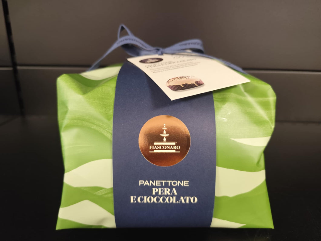 Panettone poire et chocolat, recouvert de chocolat blanc (750g)